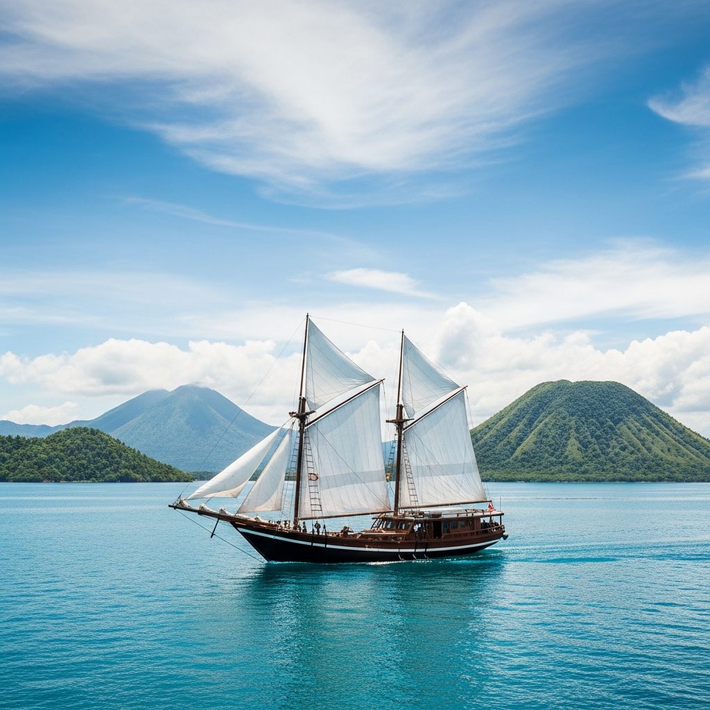 Phinisi boat sailing through Komodo waters