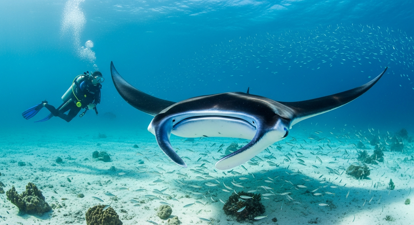 Giant manta ray at Manta Point Komodo