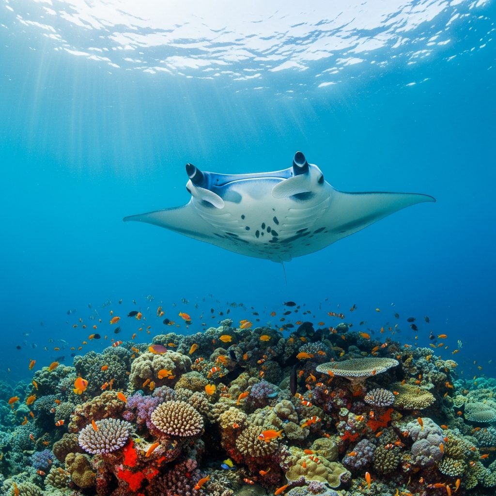 Giant manta ray at Manta Point Komodo