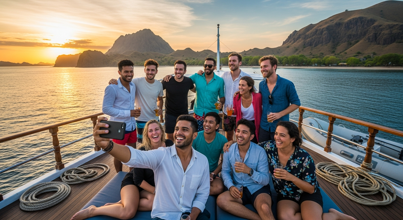 Group of travelers enjoying open trip liveaboard