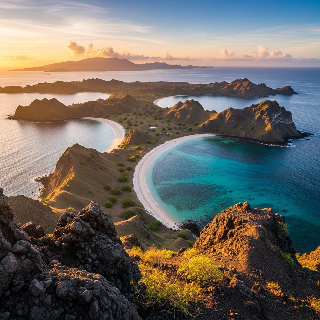 Padar Island iconic three-bay viewpoint in Komodo National Park
