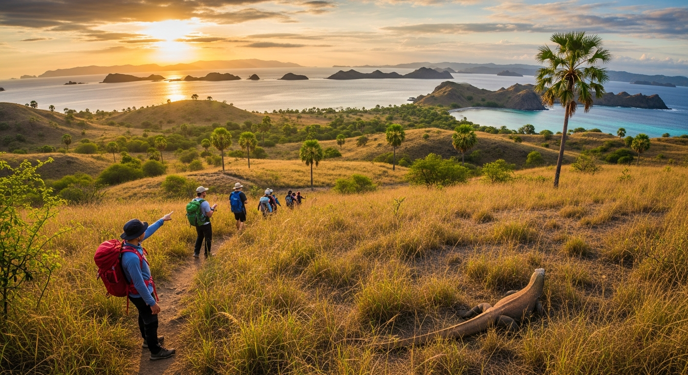 Trekking on Rinca Island savanna